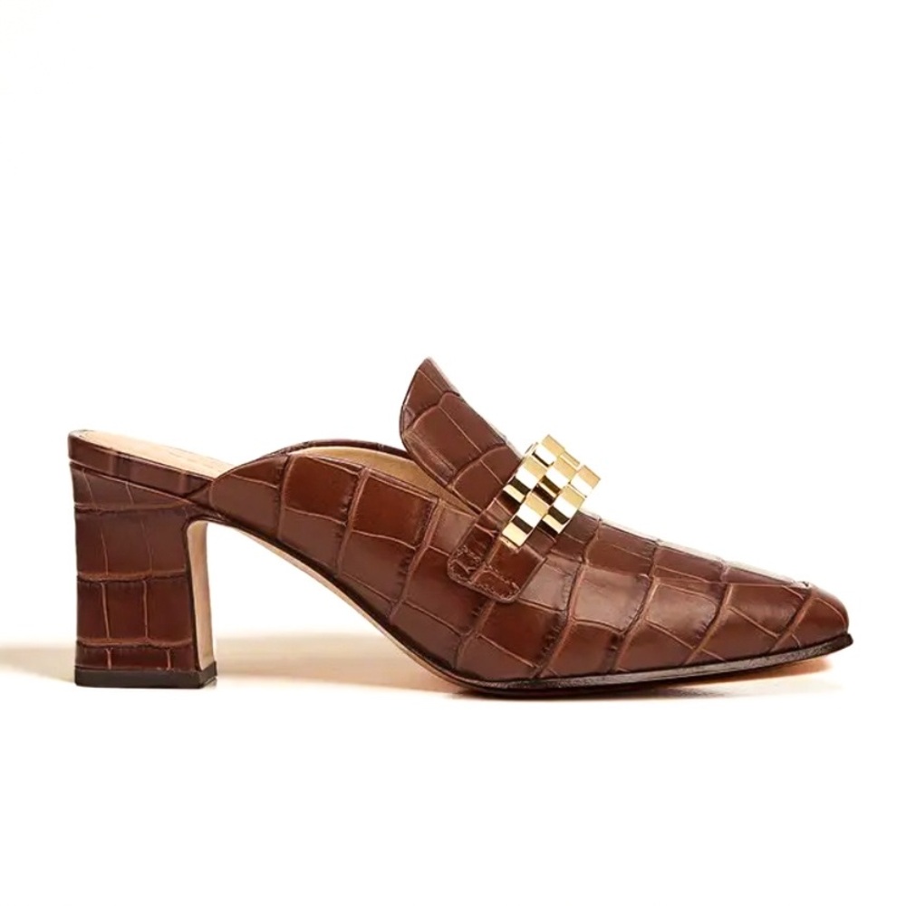 VERONICA BEARD | Bera Loafer Croc Embossed Gold Clincher Mule Heel US 8 Women
